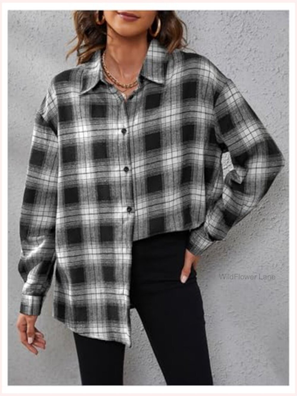 Vintage Plaid Button Down Shirt Long Sleeve Blouse Top - Picture 5 of 6